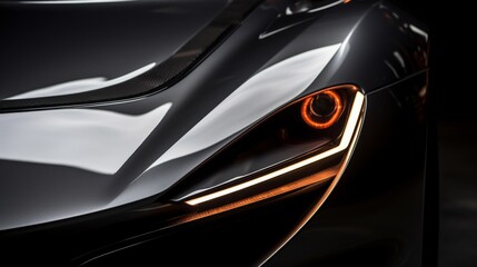 Sleek concept car headlights closeup view