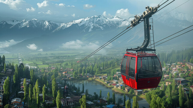 aerial view of gulmarg cable car in winter