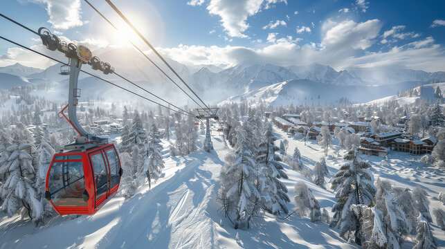 aerial view of gulmarg cable car in winter