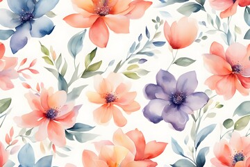 Fototapeta premium Watercolor satin flowers on pure white background, AI Generated
