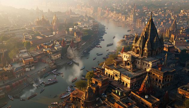 beautiful aerial view of varanasi the holy city
