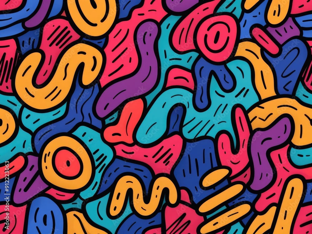 Poster vibrant and dynamic doodle art banner with a collage of colorful fluid designs playful patterns and 