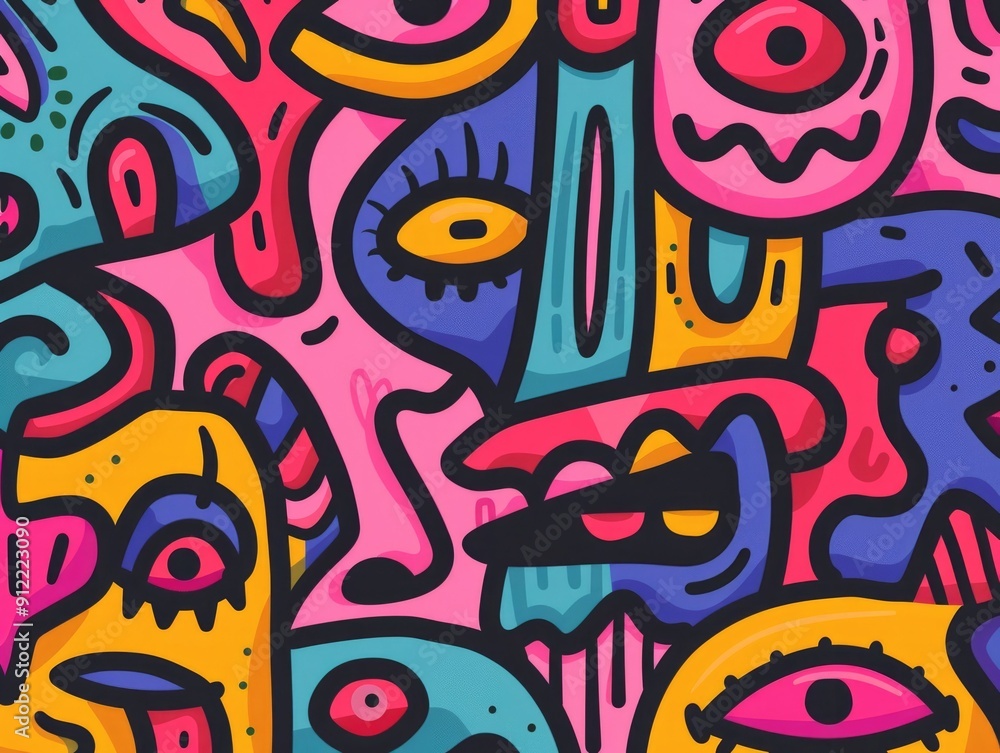 Poster vibrant and colorful doodle art banner design featuring eclectic patterns abstract shapes and playfu