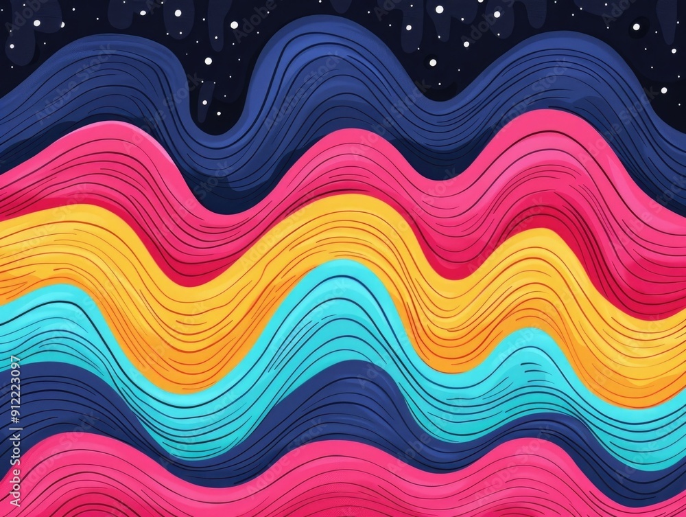 Poster mesmerizing abstract background with vibrant doodle style waves and lines forming a dynamic colorful