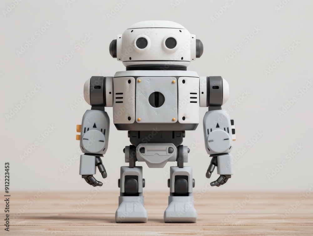 Poster whimsical and playful doodle style robot featuring intricate mechanical details gears and a quirky s