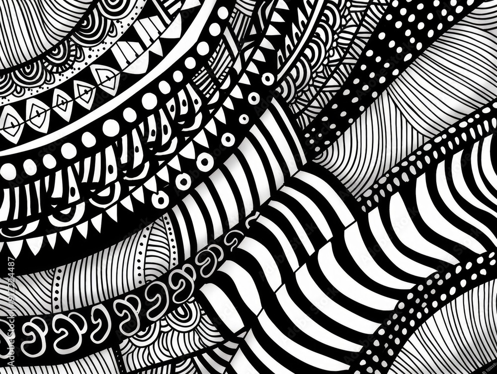 Poster captivating monochrome doodle art design featuring a mesmerizing array of intricate geometric patter