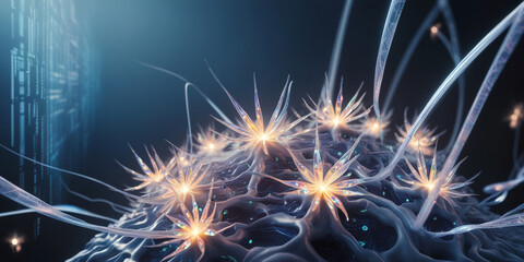 Neural Network Landscape with Intricate Glowing Synapses and Ethereal Digital Tendrils