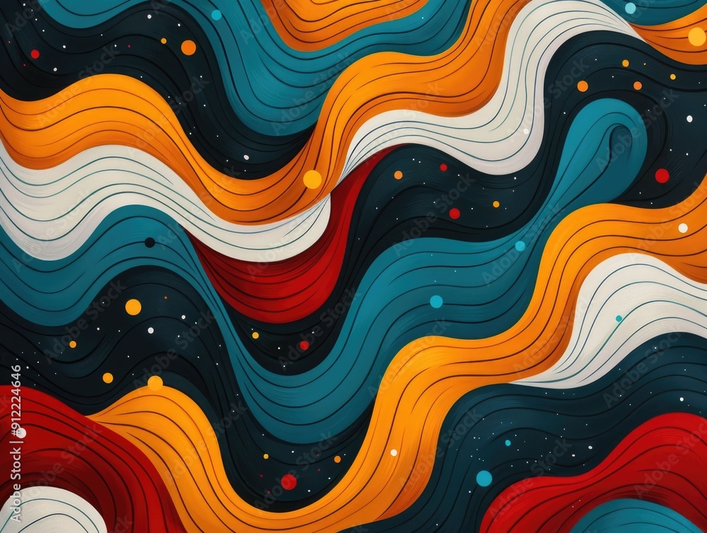 Poster vibrant abstract swirling doodle art with dynamic colorful lines and waves captivating organic fluid