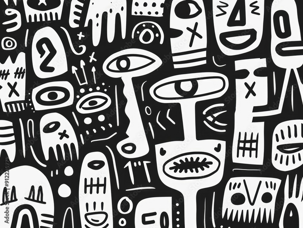 Aufkleber visually captivating doodle art featuring a blend of diverse cultural motifs playful shapes and abst