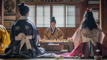Family performing ancestral rites