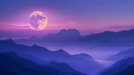Full moon rising over a mountain