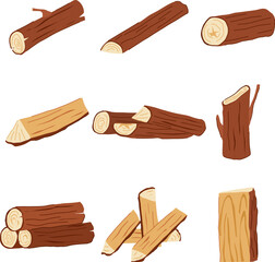 wood log set cartoon. tree trunk, bark material, timber texture wood log sign. isolated symbol vector illustration