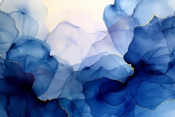 Naklejka premium Abstract Blue Alcohol Ink Background, Luxury Fluid Painting, Artistic Texture with Golden Lines