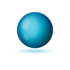 Glass blue ball or precious pearl. Glossy realistic ball, 3D sphere. Abstract vector illustration highlighted on a white background. Big metal bubble with shadow