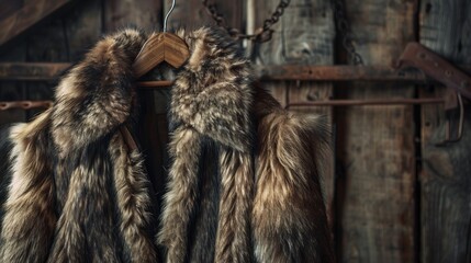Obraz premium Rustic Fur Coat Hanging