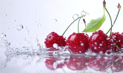 Fresh red cherry fruit plants on a white background are suitable for template Generate AI