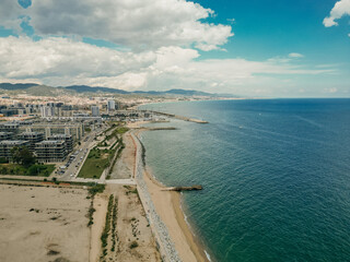 aerial view of Les Tres Xemeneies in barcelona, spain