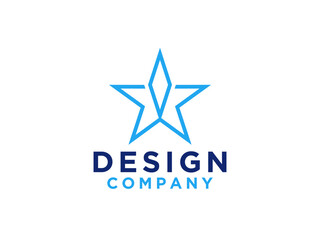 Star Logo. White Linear Style with Blue Arrow Up isolated on White Background. Usable for Business and Technology Logos.