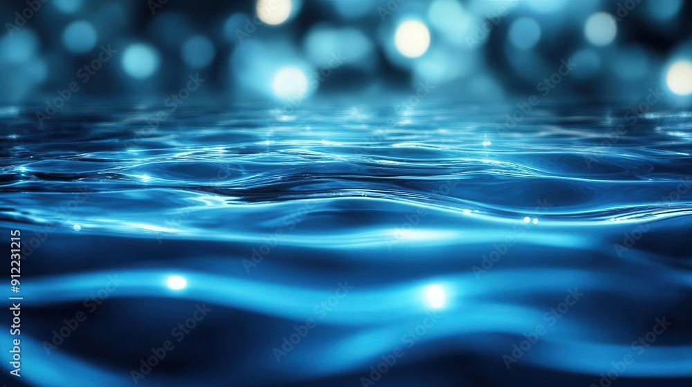 Poster abstract background with blue water and light reflections creating a tranquil atmosphere for contemp