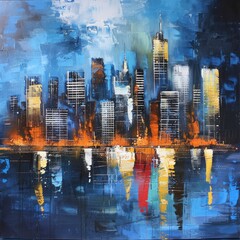39. Modern abstract city skyline, wall art, urban night