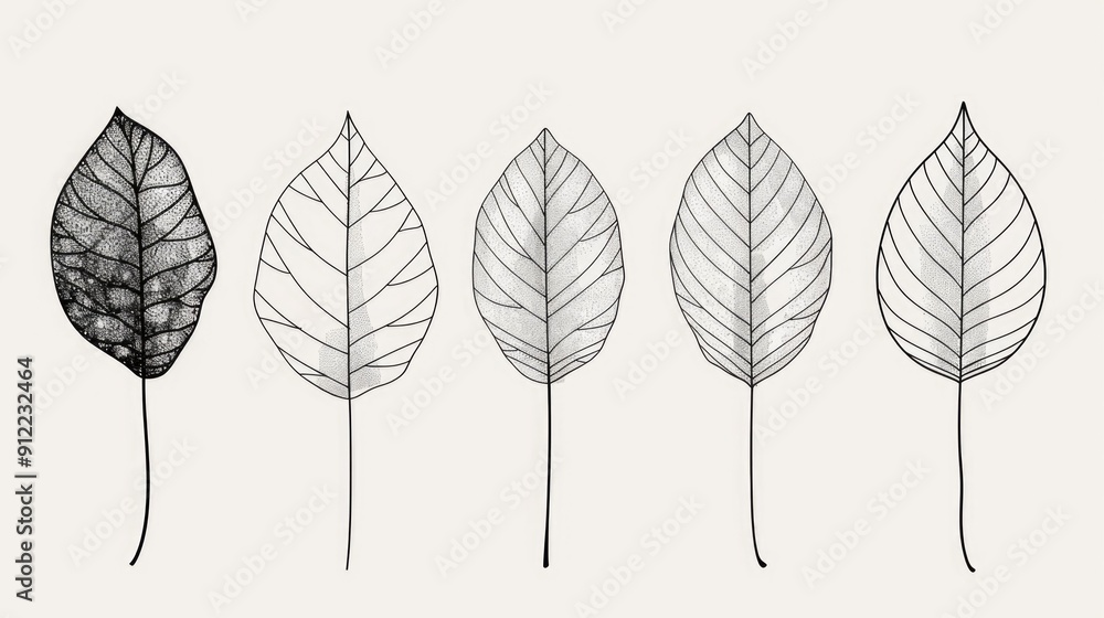 Poster Elegant and Minimalist Line Art Leaf in a Monochrome Sketch like Style  These Botanical Drawings Feature Simple Stylized Foliage Patterns in a Clean Modern Design