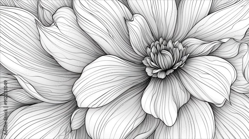 Poster intricate line art showcasing the delicate outlines of a flower with elegant and ornamental patterns