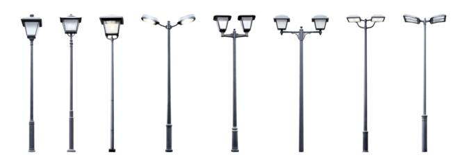 Collection set of street lamps isolated on transparent or white background