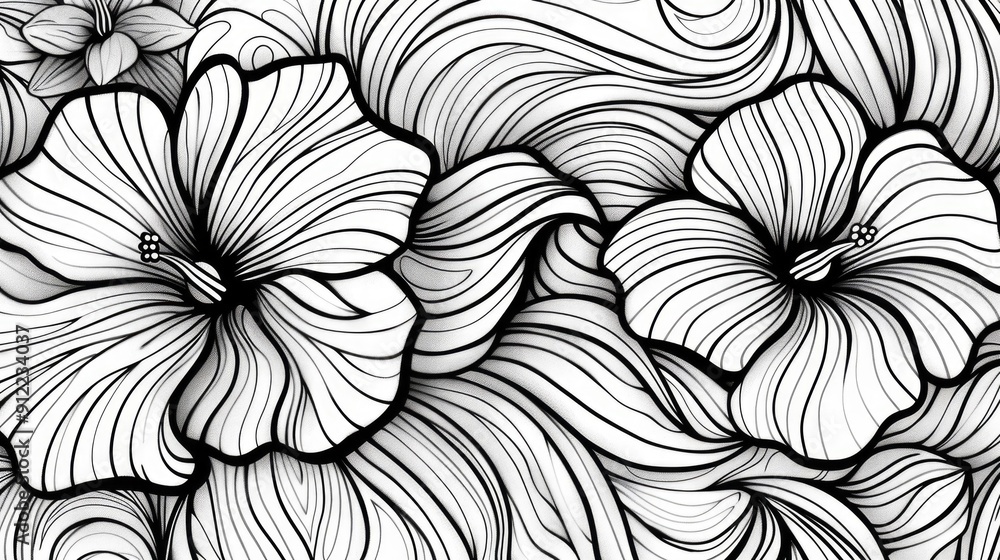 Poster elegant black and white line art abstract floral patterns for modern design seamless repeating botan