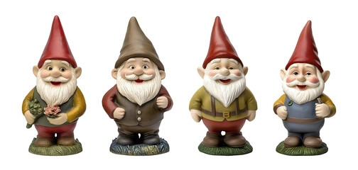 Collection set of garden gnomes isolated on transparent or white background