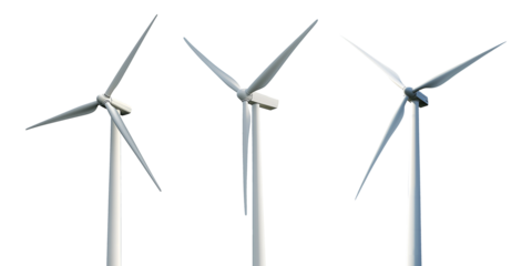 Collection set of wind turbines isolated on transparent or white background