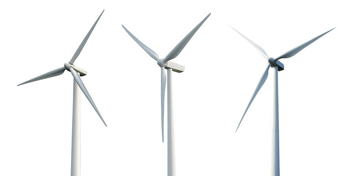 Collection set of wind turbines isolated on transparent or white background