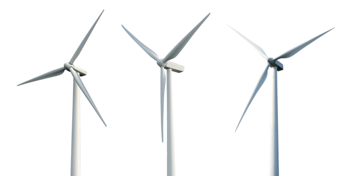 Collection set of wind turbines isolated on transparent or white background