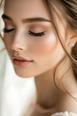 Naklejka premium Close-up of a bride with nude makeup