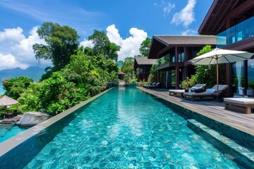 Fototapeta premium Resort booking with an ideal location, providing easy access to key attractions and offering a perfect blend of convenience and relaxation for an unforgettable stay.