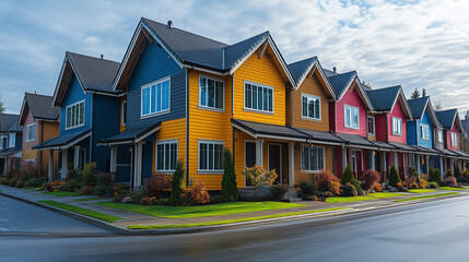 Obraz premium Photograph a row of colorful townhouses