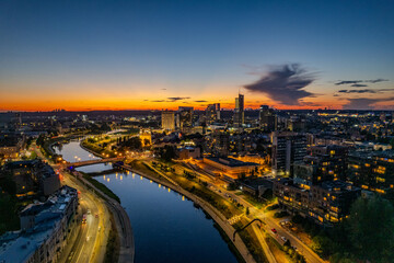 Aerial summer night view of Vilnius old town, Lithuania