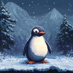 8 bit pixel of penguin. Animal concept.