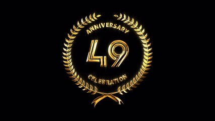 49th Anniversary Celebration. Happy 49 Years Anniversary Animation in Gold Color on the Transparent Background, Alpha Channel. Great for greetings, celebrations, events, and gifts.