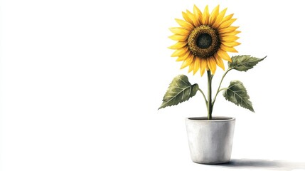 Obraz premium Sunflower in Pot Isolated on White Background