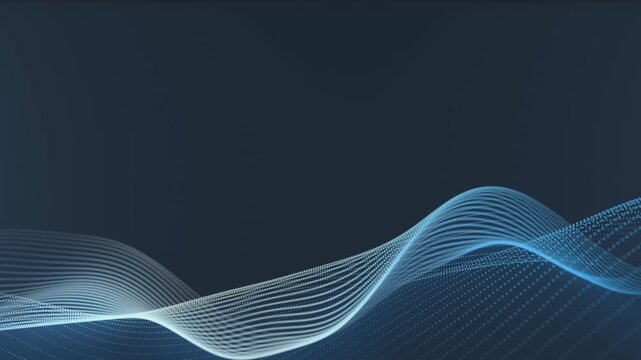 Abstract blue wave of glowing particles. Technologically clean background. Scientific presentation