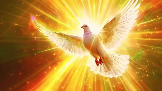 holy spirit as a white dove in rays of light, symbolizing Christian enlightenment and peace  -- 4k stock video footage AI