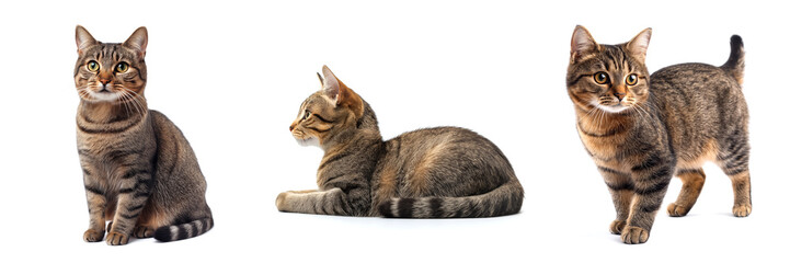 Fototapeta premium Collection of cats in different pose (sitting, laying, standing), animal bundle isolated on white background