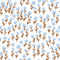 Vector Ditsy floral seamless pattern. Simple and cute flowers on white background. Floral endless print for fabric design. Ideal for bedding or summer female dresses. 