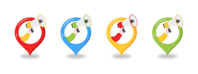 Point of interest set icons. Megaphone icons. Flat and silhouette style. Vector icons.