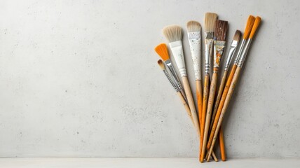 Whimsical depiction of paintbrushes dancing on concrete surface.