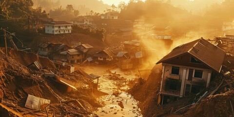 Devastating landslip engulfs and submerges homes