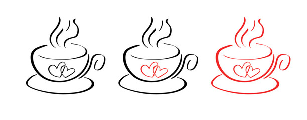 Coffee set icons. Linear and flat style. Vector icons.