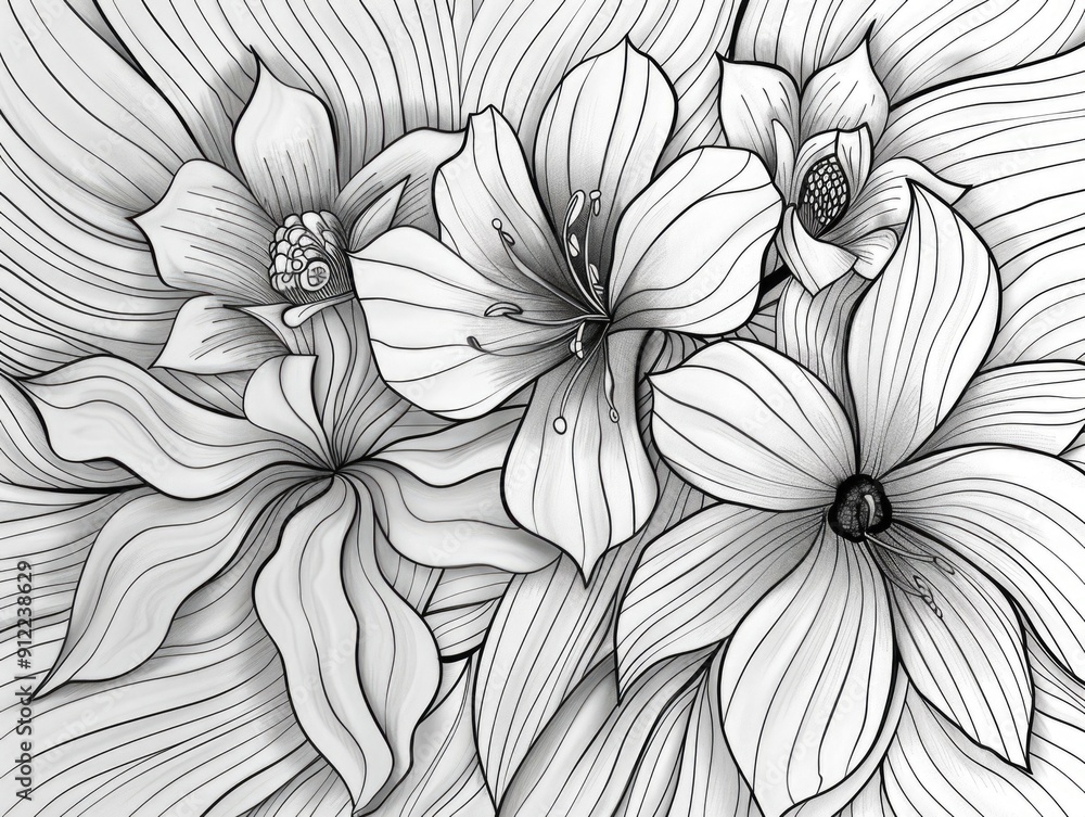 Poster elegant and modern line art abstract featuring delicate and intricate floral nature patterns in a se