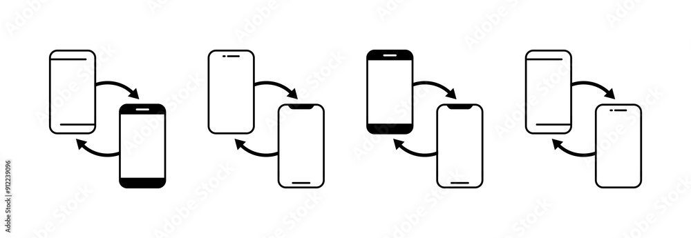 Poster phone file transfer set icons. linear style. vector icons.