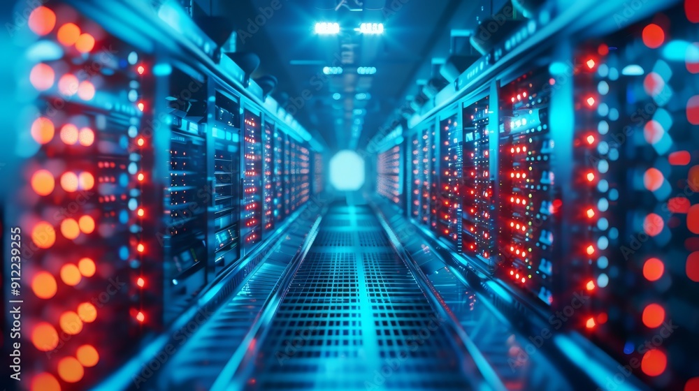 Poster modern data center with server racks